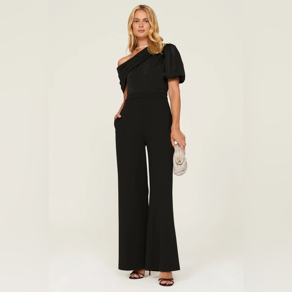 One33 Social Black One Shoulder Wide Leg Jumpsuit Womens 2